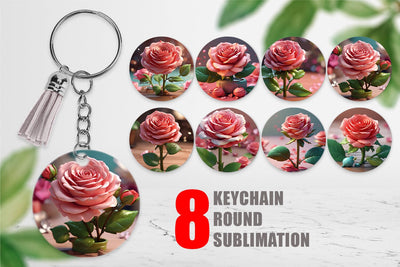 Keychain 3D Flower Rose Sublimation artnoy 