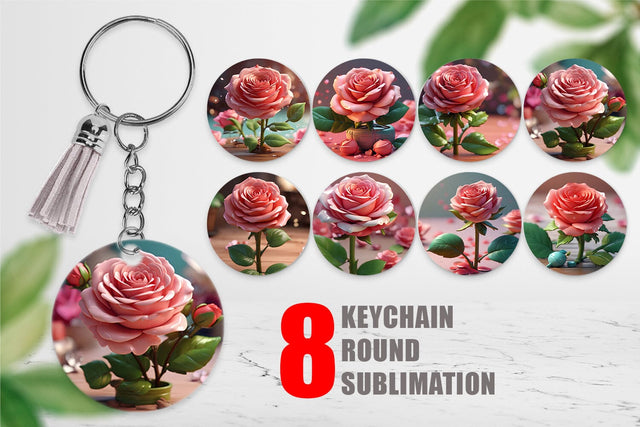 Keychain 3D Flower Rose Sublimation artnoy 