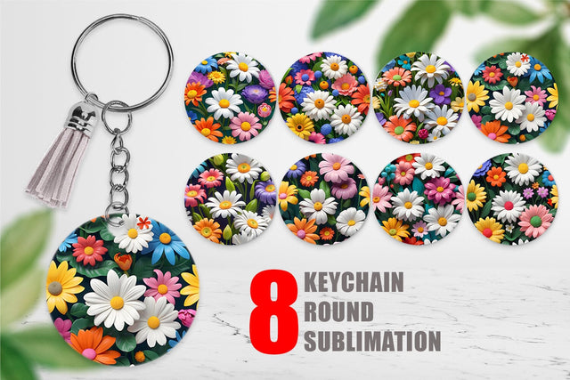 Keychain 3D Flowers Colorful Sublimation artnoy 