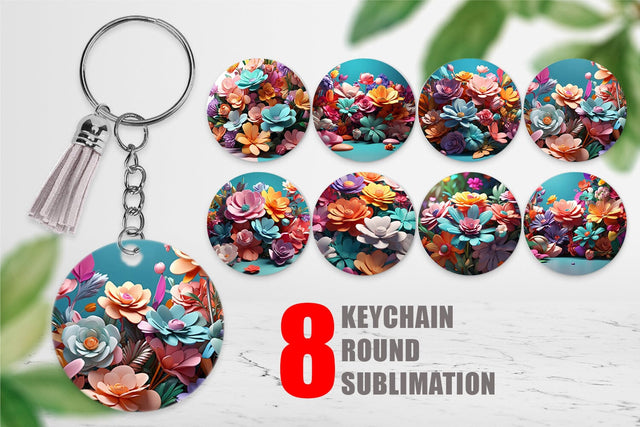Keychain 3D Flowers Pastel Color Sublimation artnoy 