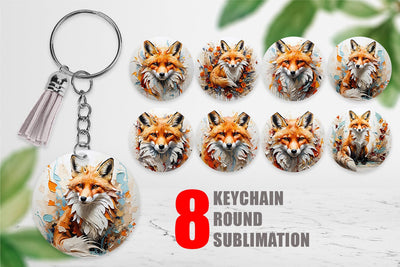 Keychain 3D Fox Painting Sublimation artnoy 