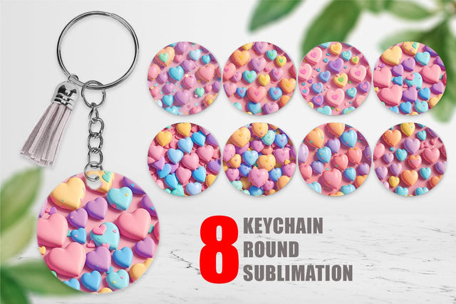 Keychain 3D Hearts Pastel Colorful Sublimation artnoy 