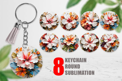 Keychain 3D Hibiscus Flower Sublimation artnoy 