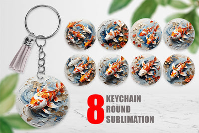 Keychain 3D Koi Fish Painting Sublimation artnoy 