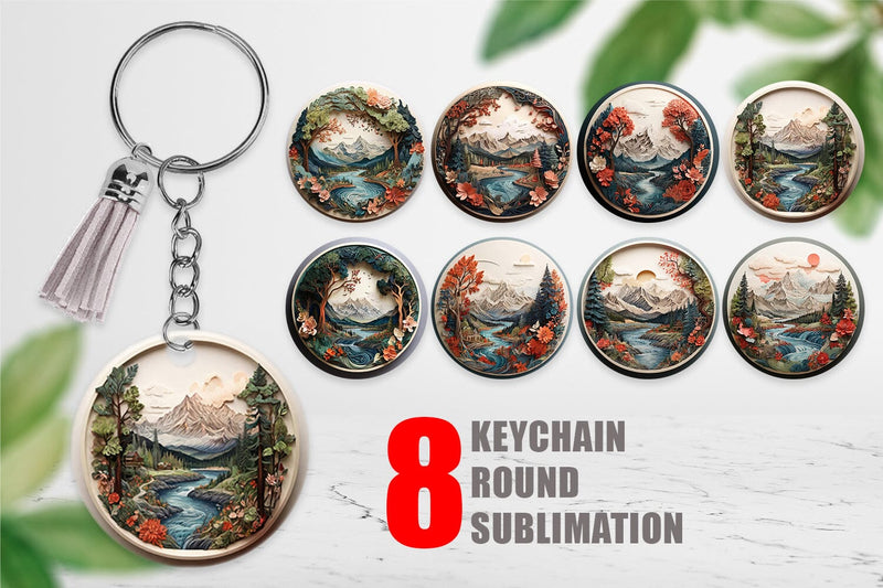 Keychain 3D Landscape Mountain Tree Sublimation artnoy 