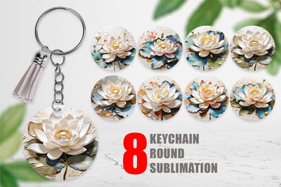 Keychain 3D Lotus Flower Painting Sublimation artnoy 