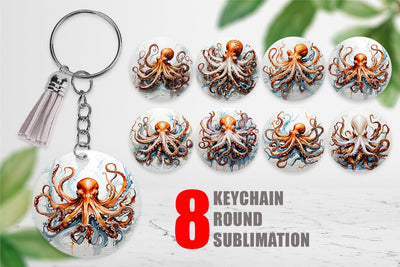 Keychain 3D Octopus Painting Sublimation artnoy 
