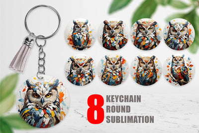 Keychain 3D Owl Painting Sublimation artnoy 