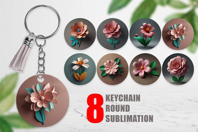 Keychain 3D Paper Cut Flower Sublimation artnoy 