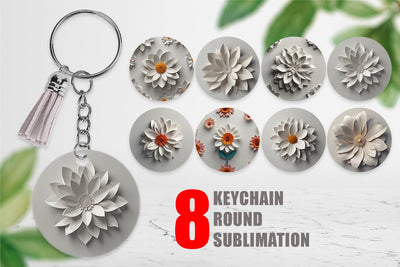 Keychain 3D Paper Cut White Flower Sublimation artnoy 