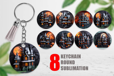 Keychain 3D Paper Haunted House Sublimation artnoy 
