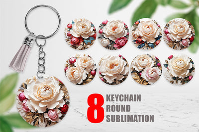 Keychain 3D Peony Flower Sublimation artnoy 