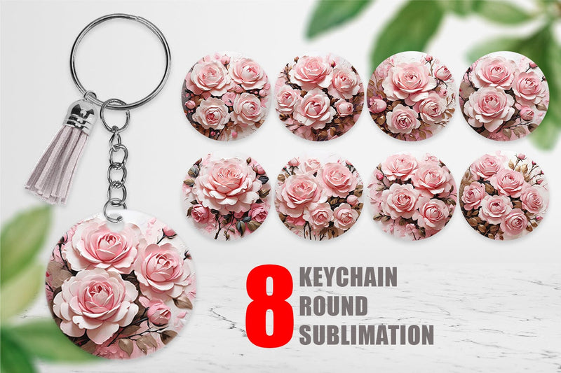 Keychain 3D Pink Rose Sublimation artnoy 