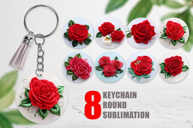 Keychain 3D Rose Embroidery Sublimation artnoy 