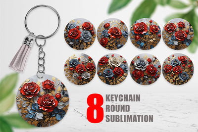 Keychain 3D Rose Paint Texture Sublimation artnoy 
