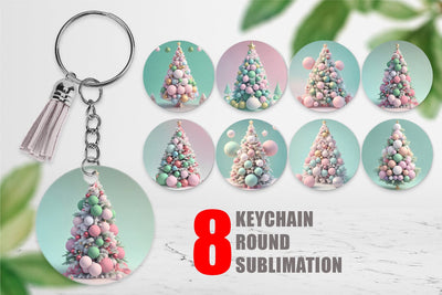 Keychain 3D Tree Christmas Pastel Sublimation artnoy 