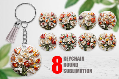 Keychain 3D Tulip Flower Painting Sublimation artnoy 