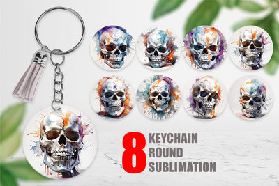 Keychain 3D Watercolor Splash Skull Sublimation artnoy 