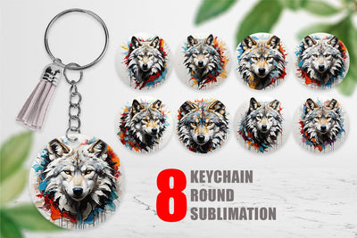 Keychain 3D Wolf Painting Sublimation artnoy 