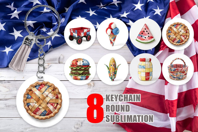 Keychain 4th July Picnic Patchwork Watercolor Sublimation artnoy 