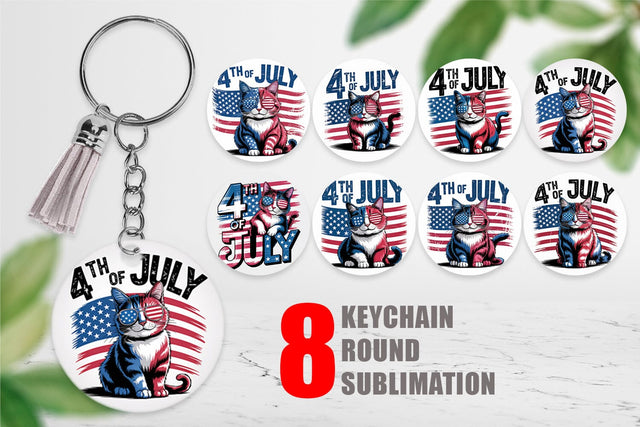 Keychain 4th of July Cat Sublimation artnoy 