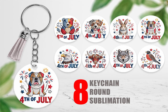 Keychain 4th of July Embroidery Animal Sublimation artnoy 