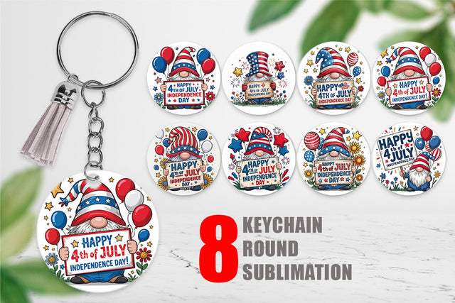 Keychain 4th of July Gnome Sublimation artnoy 