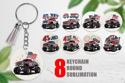 Keychain 4th of July Monster Truck Sublimation artnoy 