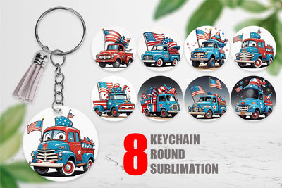 Keychain 4th of July Vintage Truck Sublimation artnoy 