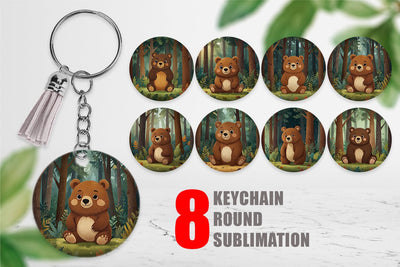 Keychain Adorable Bear in Forest Sublimation artnoy 