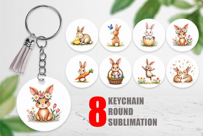 Keychain Adorable Fluffy Easter Bunnies Watercolor Sublimation artnoy 