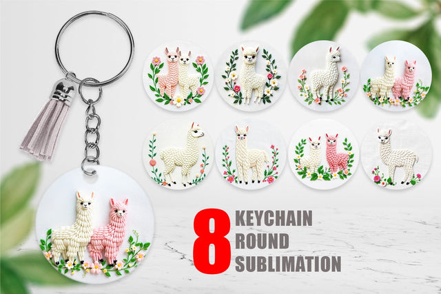 Keychain Alpaca Embroidery Sublimation artnoy 