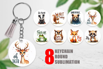 Keychain Angry Forest Animal Watercolor Art Sublimation artnoy 