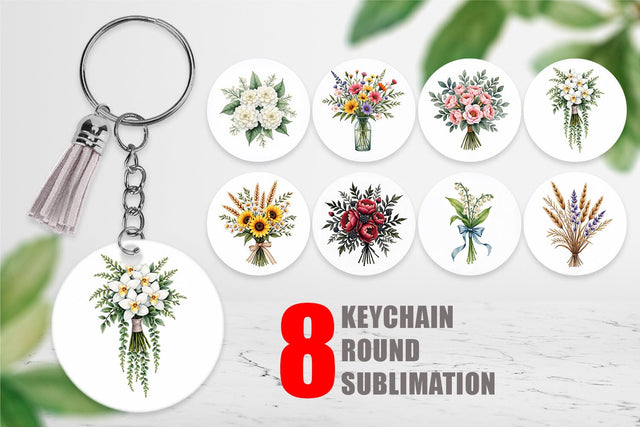 Keychain Antique Botanical Wedding Bouquets Sublimation artnoy 