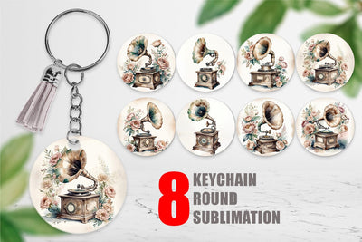 Keychain Antique Gramophone Sublimation artnoy 