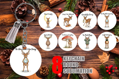 Keychain Anxious Fawn Forest Hygge Watercolor Sublimation artnoy 