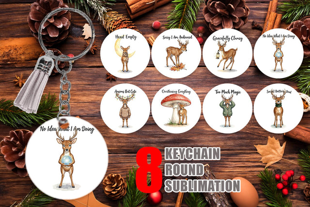 Keychain Anxious Fawn Forest Hygge Watercolor Sublimation artnoy 