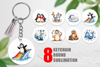 Keychain Arctic Cuties Whimsical Watercolor Sublimation artnoy 