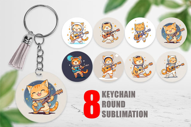 Keychain Astronaut Cat with Guitar Sublimation artnoy 