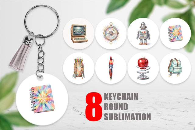 Keychain Atomic Age School Supplies Watercolor Sublimation artnoy 