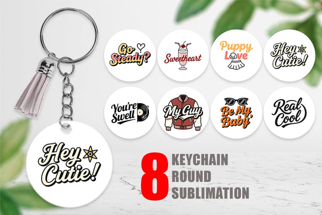 Keychain Atomic Love 50s Valentine Quotes Sublimation artnoy 