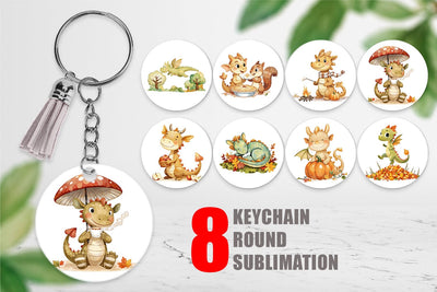 Keychain Autumn Baby Dragons Sublimation artnoy 