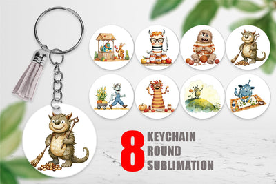 Keychain Autumn Critter Monsters Sublimation artnoy 