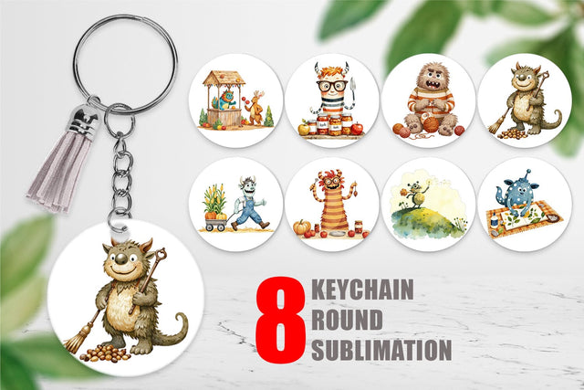 Keychain Autumn Critter Monsters Sublimation artnoy 