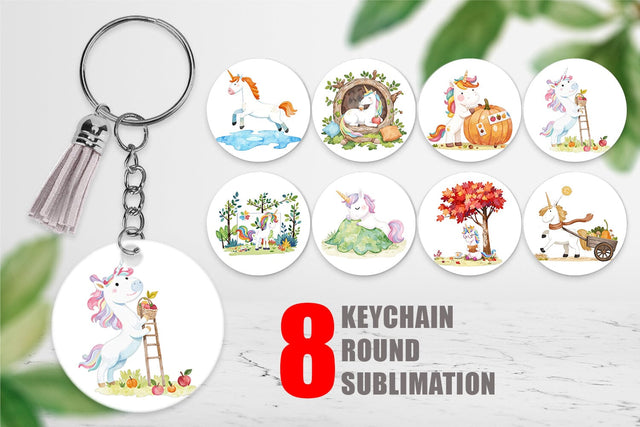 Keychain Autumn Unicorn Whimsy Sublimation artnoy 