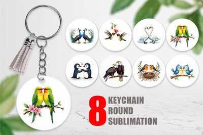Keychain Avian Affection Watercolor Bird Couples Sublimation artnoy 