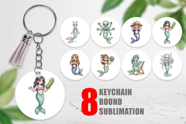 Keychain Awkward Alien Mermaids Sublimation artnoy 
