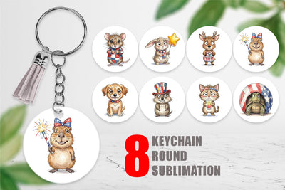 Keychain Awkward Patriotic Animals Watercolor Sublimation artnoy 