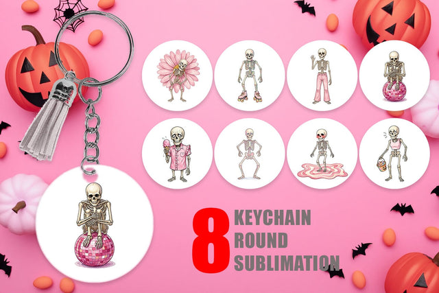Keychain Awkward Pink Skeleton Retro Watercolor Sublimation artnoy 