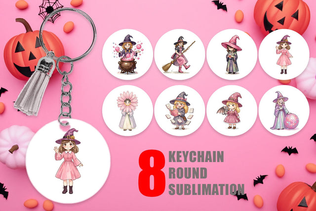 Keychain Awkward Pink Witch Retro Watercolor Sublimation artnoy 